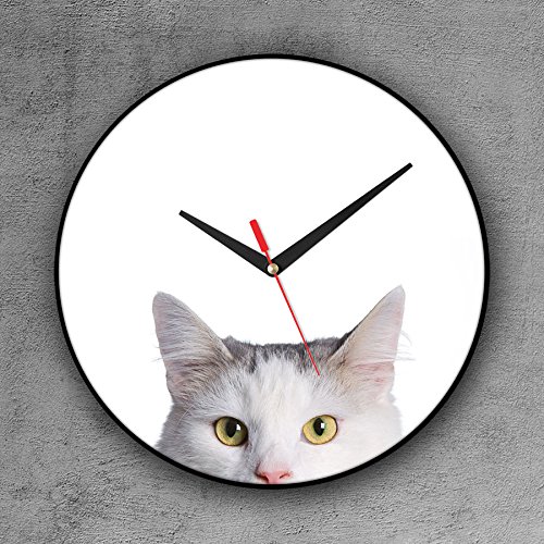 Relógio de Parede Decorativo, Criativo e Descolado | Gato Branco