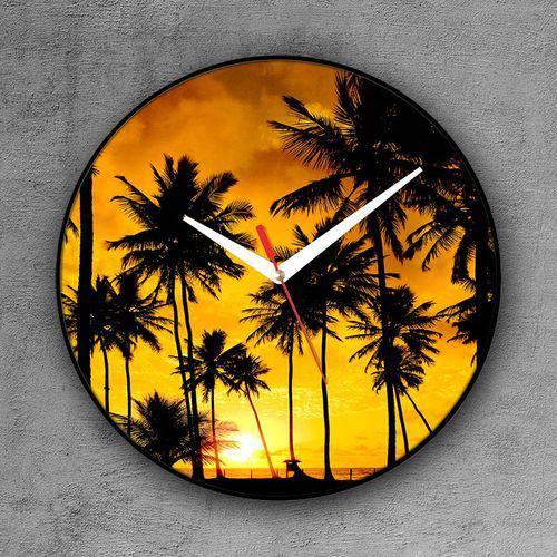 Relógio de Parede Decorativo, Criativo e Descolado | Pôr do Sol e Coqueiros