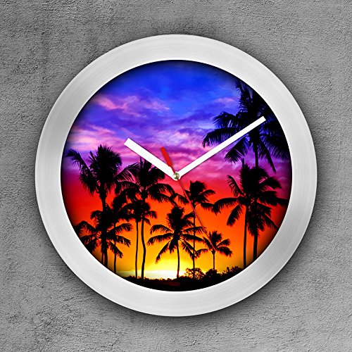 Relógio de Parede Decorativo, Criativo e Descolado | Pôr do Sol e Coqueiros