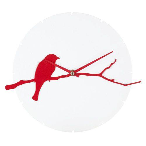 Relógio de Parede Decorativo de Ferro Pássaro no Galho Branco / Vermelho - 28 Cm