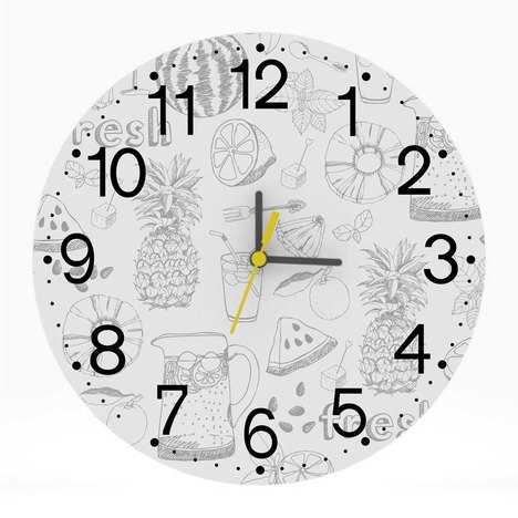 Relógio de Parede Decorativo Desenho Frutas 25X25 Moderno