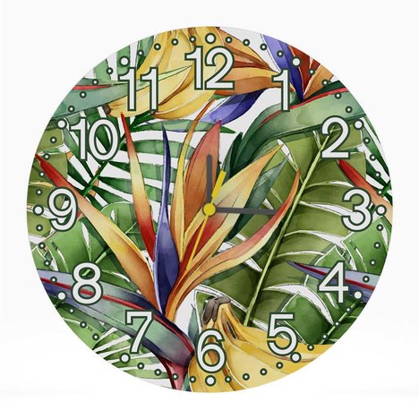 Relógio de Parede Decorativo Desenho Tropical 25X25 Sala