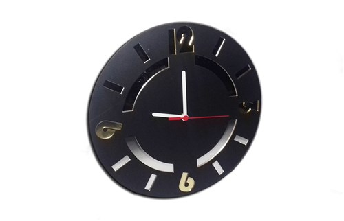 Relógio de Parede Decorativo em Madeira Mdf Laminado e Detalhes em Espelhos