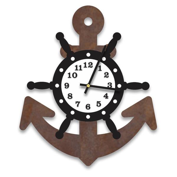Relógio de Parede Decorativo Escultura Âncora Corten com Timão e Números Relevo 35x40cm - Prego e Martelo