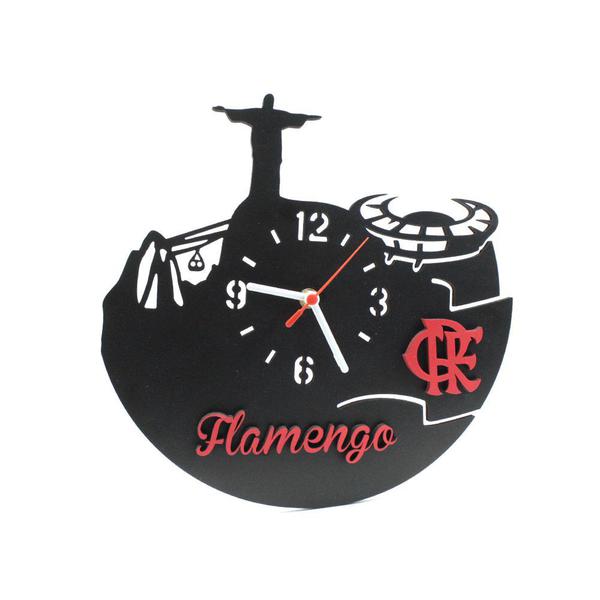 Relógio de Parede Decorativo - Flamengo 3D Preto com Vermelho - Wvm