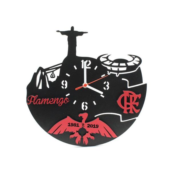 Relógio de Parede Decorativo - Flamengo Libertadores 3D Preto com Vermelho - Wvm