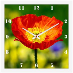 Relógio de Parede Decorativo Flor Papoula Vermelha 30x30cm