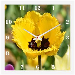 Relógio de Parede Decorativo Flor Tulipa Amarela Flor de Primavera 30x30cm
