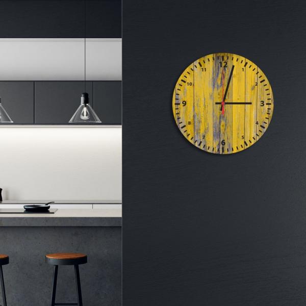 Relógio de Parede Decorativo Madeira Amarelo Pátina - Prego e Martelo