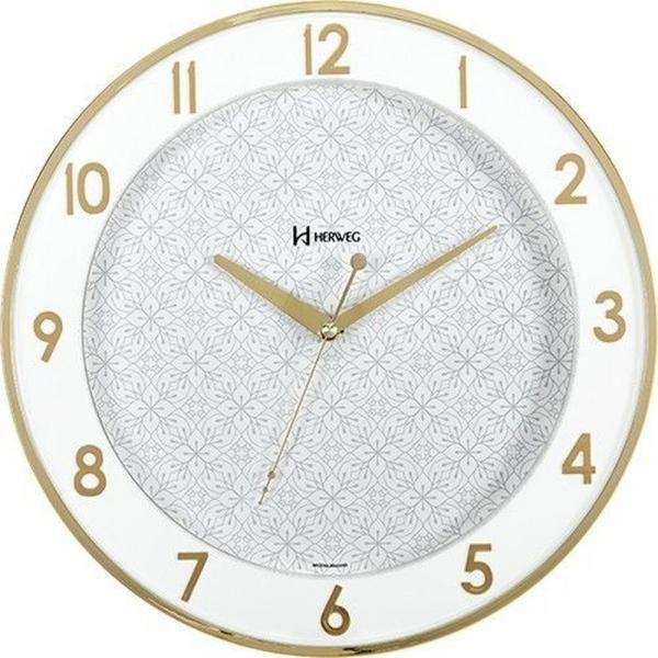 Relógio de Parede Decorativo Moderno Sofisticado Herweg Visor de Vidro Detalhe em Dourado 6818-29