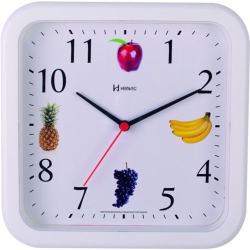 Relógio de Parede Decorativo para Cozinha Frutas Herweg 660049-021 Quadrado Branco
