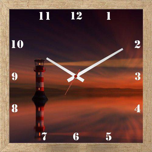 Relógio de Parede Decorativo Personalizado Pôr do Sol em Farol 30x30cm
