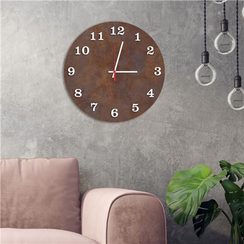 Relógio de Parede Decorativo Premium Corten com Números em Relevo Branco Médio