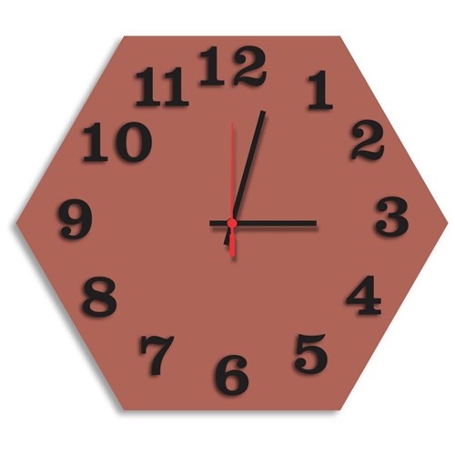 Relógio de Parede Decorativo Premium Hexagonal Cobre Metálico com Números em Relevo Médio