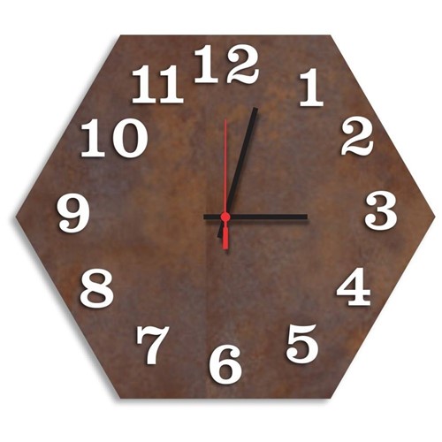 Relógio de Parede Decorativo Premium Hexagonal Corten com Números em Relevo Médio