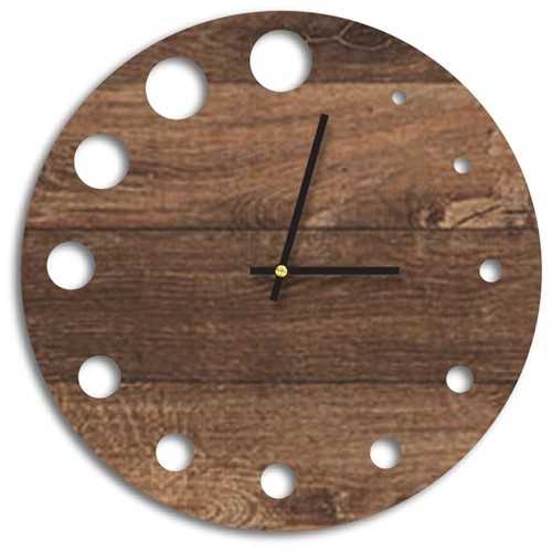 Relógio de Parede Decorativo Premium Madeira Ripada com Detalhes Vazado Médio