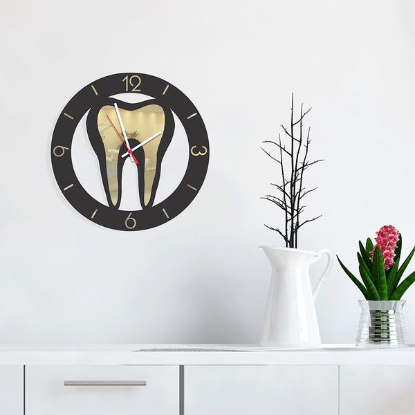 Relógio de Parede Decorativo Premium Odontologia Preto com Relevo Espelhado - Prego e Martelo