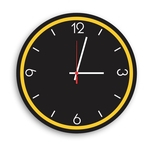 Relógio de Parede Decorativo Premium Preto Ônix com Borda Amarela em Relevo Médio