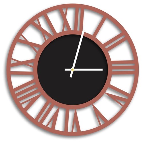 Relógio de Parede Decorativo Premium Vazado Números Romanos Cobre Metálico com Detalhe Preto Ônix Médio