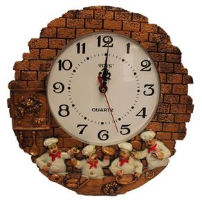Relógio de Parede Decorativo Redondo Ponteiros Cozinheiros Marrom Pilha