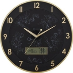 Relógio de Parede Decorativo Sofisticado Termômetro Preto com Dourado Herweg