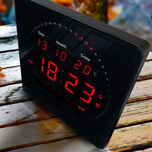 Relógio de Parede Digital com Medidor de Temperatura 28x28cm