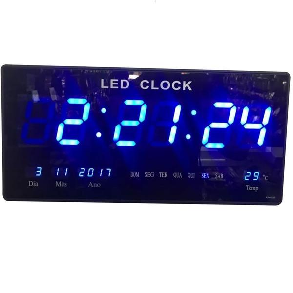 Relógio de Parede Digital LED 46CM Bivolt Data Termometro Azul (rel-61) - Abm