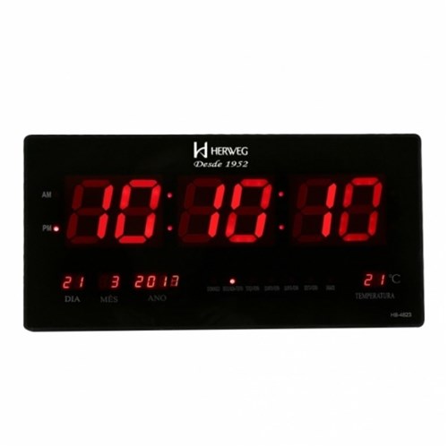 Relógio de Parede Digital Moderno Termômetro Medidor de Temperatura Lâmpada Led Bivolt Herweg Preto