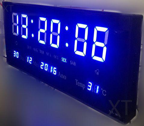 Relógio de Parede e Mesa Led Digital Temperatura Despertador Data 3615 Azul - Xt
