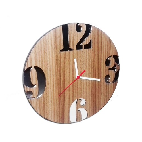 Relógio de Parede em Madeira MDF Laminado com Números Espelhados Decoramix