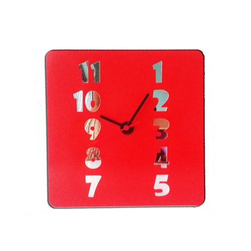 Relógio de Parede em Madeira MDF Laminado Vermelho com Números Espelhados Decoramix