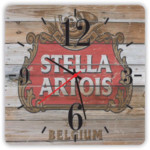 Relogio de Parede em Madeira Stella Artois Quadrado 29cm. Imperio Decor