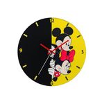 Relógio de Parede em Vidro Redondo Mickey e Minnie 30cm Amarelo e Preto