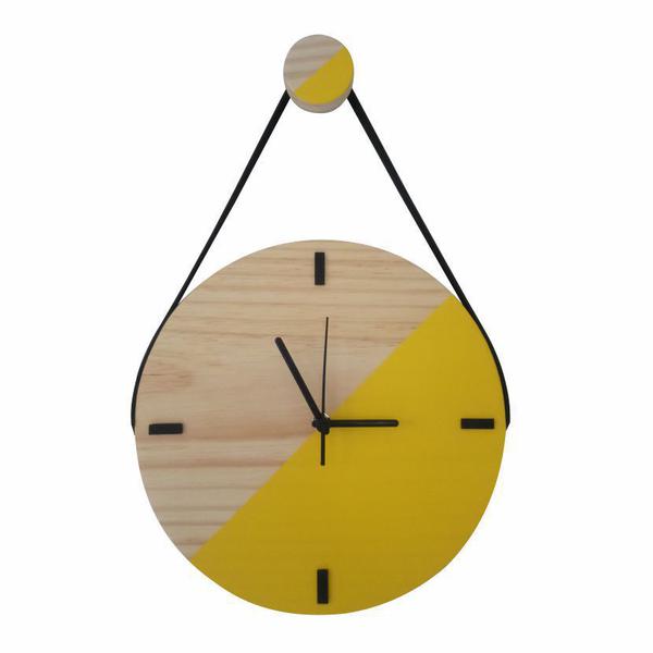 Relógio de Parede Escandinavo Duo Amarelo com Alça 28cm - Edward Clock