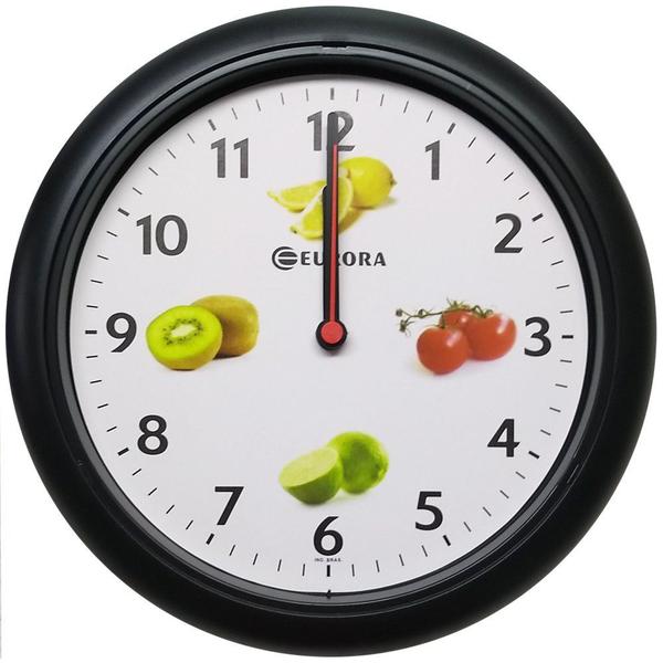 Relógio de Parede Eurora Preto Frutas Redondo 652200-034 NF