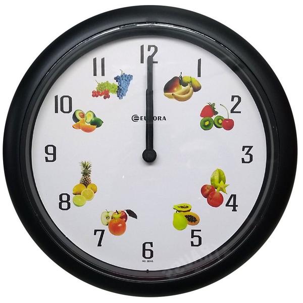 Relógio de Parede Eurora Preto Frutas Redondo 651400-34