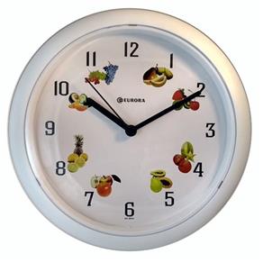 Relógio de Parede Eurora Redondo Branco Frutas 24 X 3 Cm