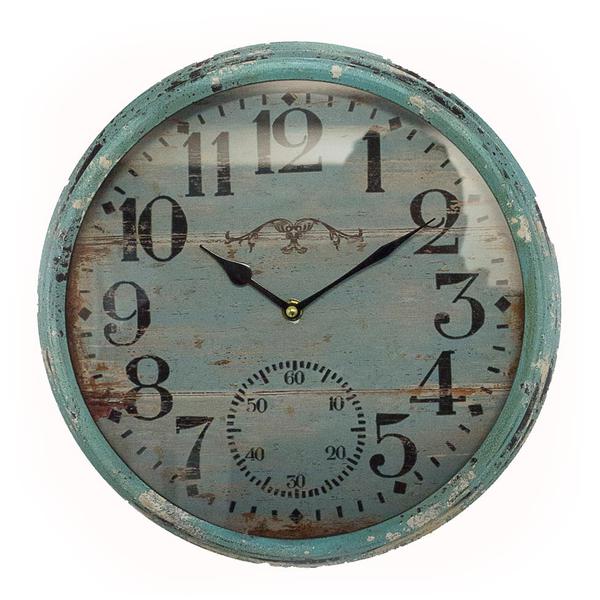 Relógio de Parede Ferro Azul Envelhecido Oldway 33x33x6
