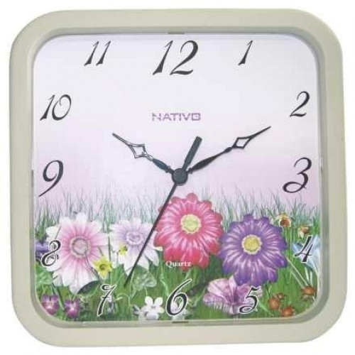 Relógio de Parede Floral 21,5x21,5cm Nativo