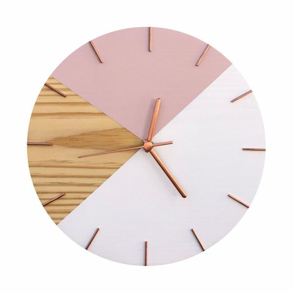 Relógio de Parede Geométrico Branco e Rosa 28cm - Edward Clock