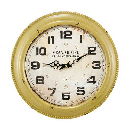 Relógio de Parede Grand Hotel Amarelo em Metal - 42x6,5 Cm