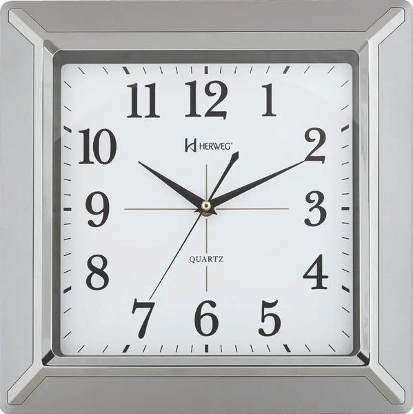 Relógio de Parede Herweg 35x35 Quadrado Prata