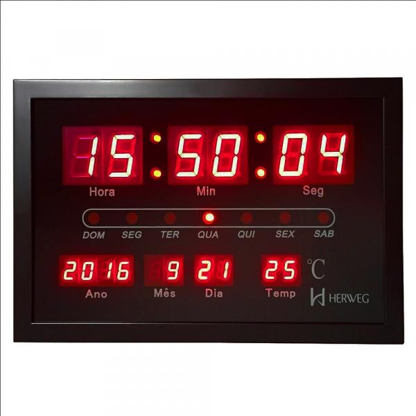 Relógio de Parede Herweg Digital Led Preto Com Calendário e Termômetro 6289 034