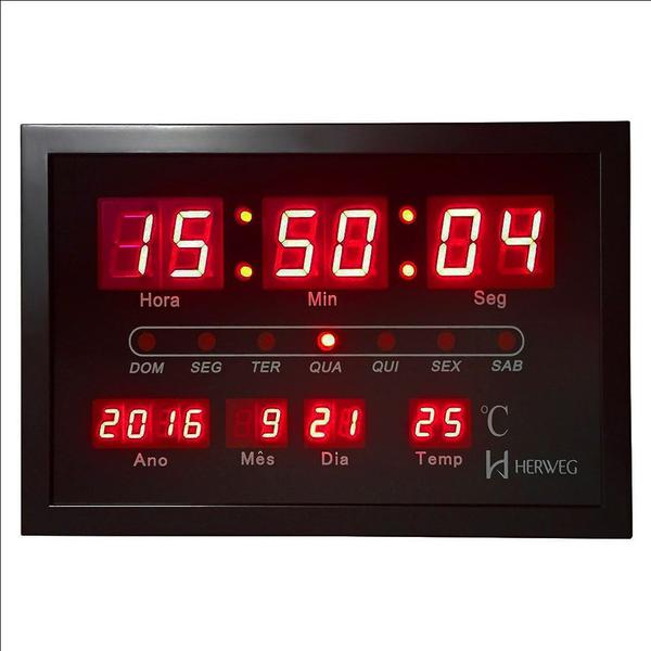 Relógio de Parede Herweg Digital Led Preto com Calendário e Termômetro 6289 034