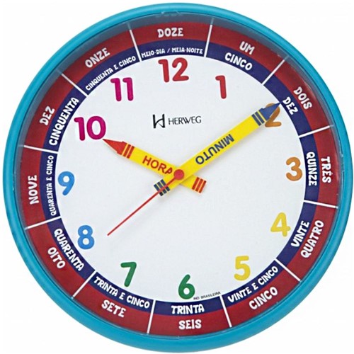 Relógio de Parede Herweg Educativo Didático Infantil Azul 6690 267