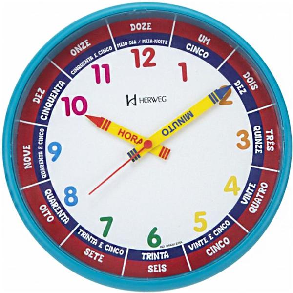 Relógio de Parede Herweg Educativo Didático Infantil Azul 6690 267