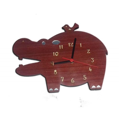 Relógio de Parede Hipopótamo em Madeira MDF Laminado com Detalhes em Espelhos Decoramix