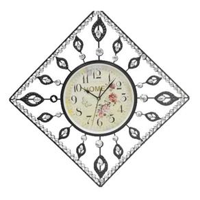 Relógio de Parede Home Metal Esmaltado com Pedra de Strass Preto 43X43Cm
