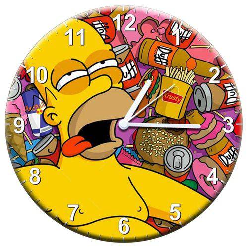 Relógio de Parede Homer Deitado Sob a Comida em Mdf - 28 Cm