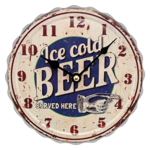 Relógio de Parede Ice Cold Beer Tampa de Garrafa em Metal - 31x31 Cm